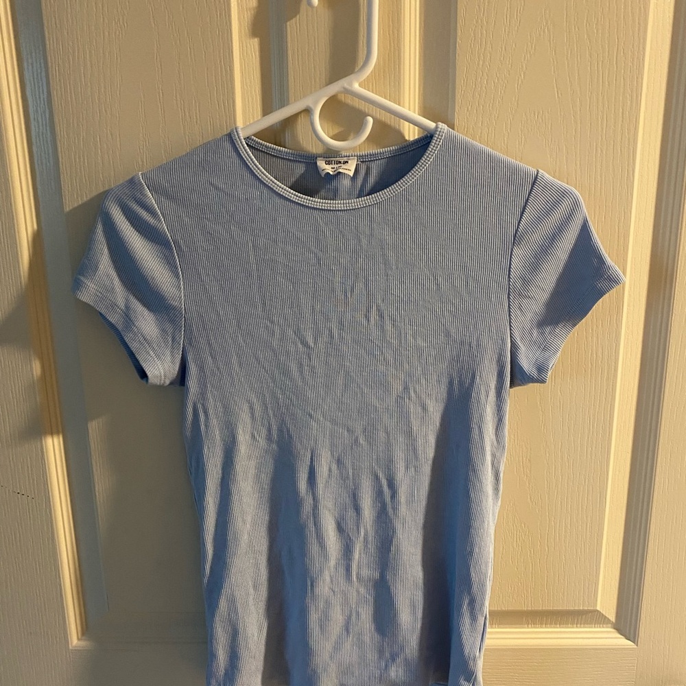 Cotton On Light Blue Ribbed Crew Tee